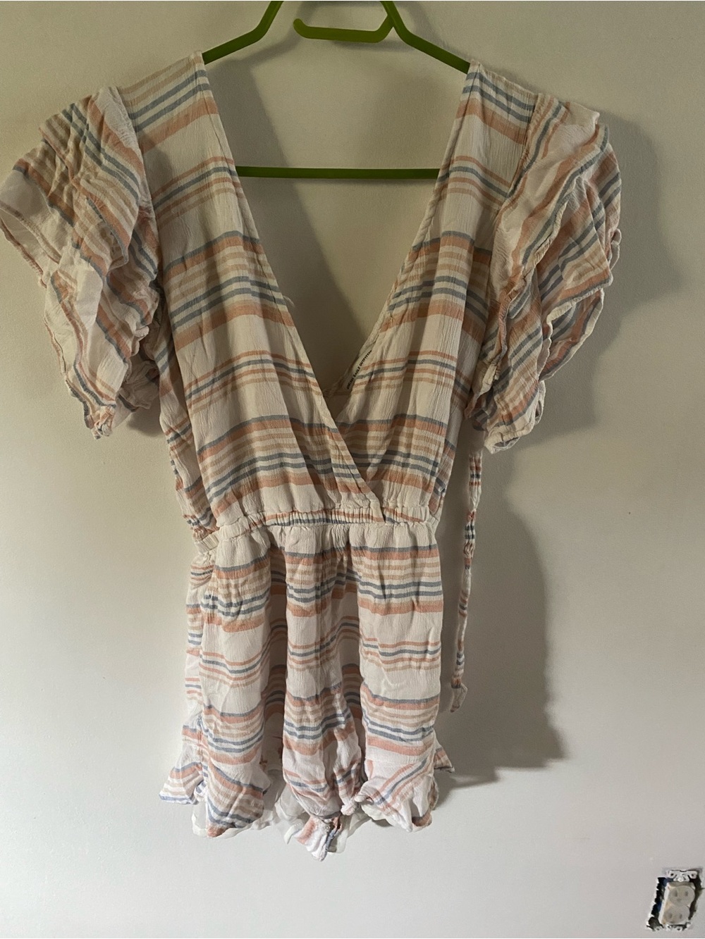 American Eagle Outfitters Cream Top with Peach & Light Blue Stripes
